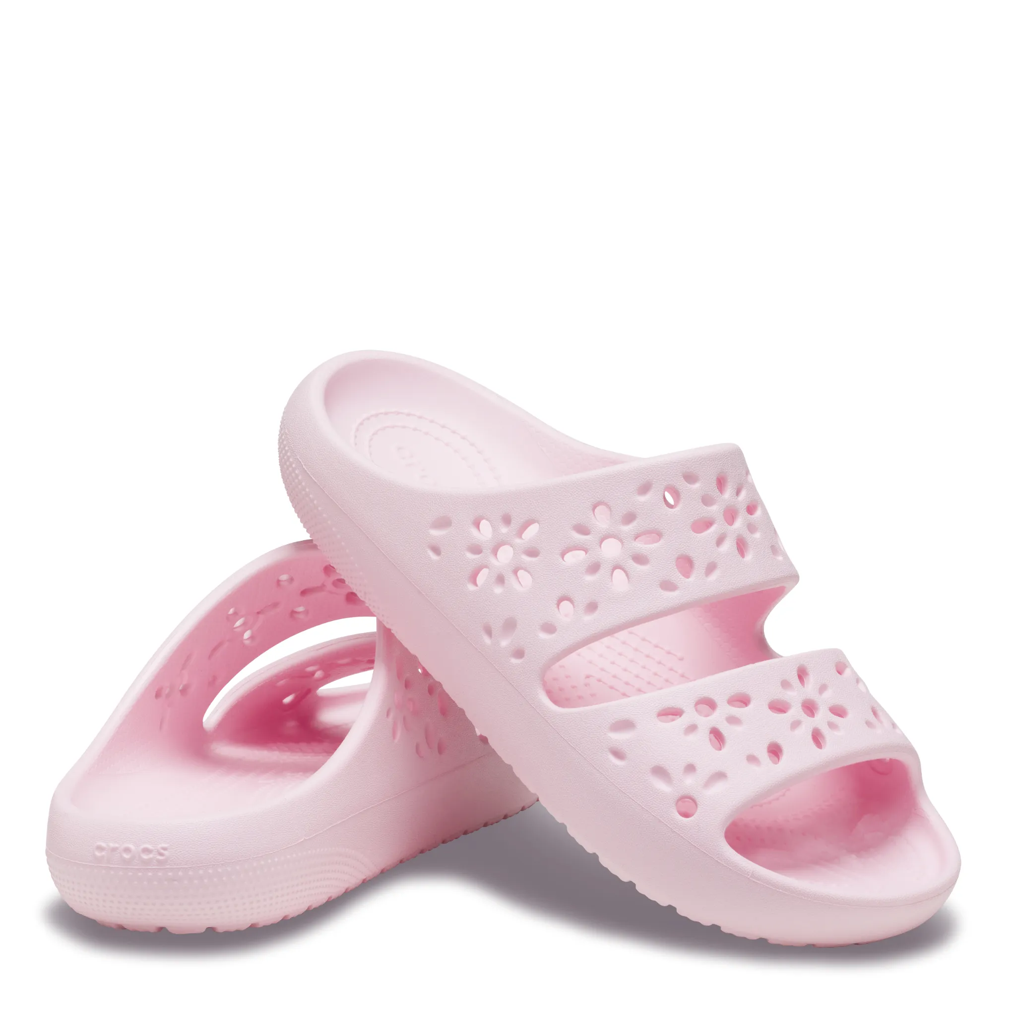 Womens Crocs Pink Milk Classic Floral Cut Out Sandals