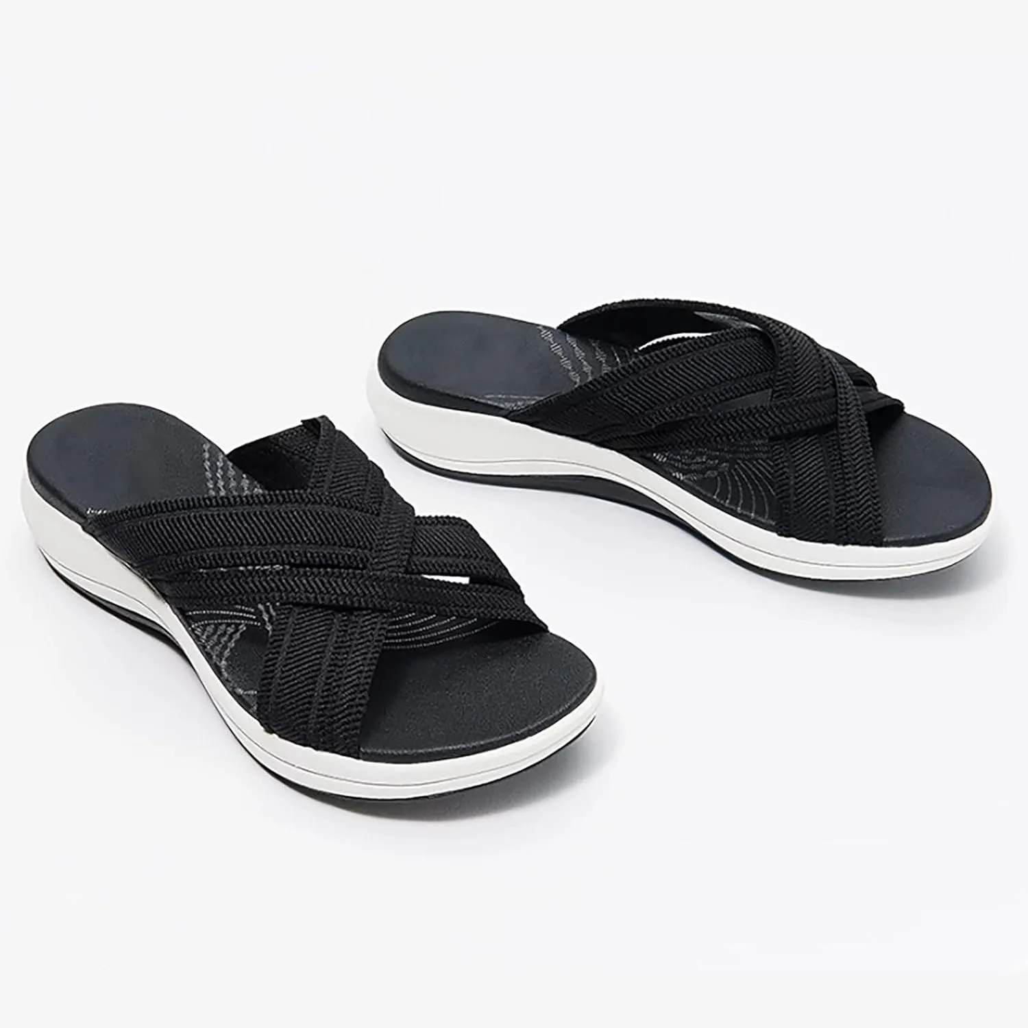 Womens Elastic Cross Straps Sandals Comfortable Wedge Open Toe Correction Slip-on Slippers Summer Casual Trendy Beach Couple Shoes Flip Flops