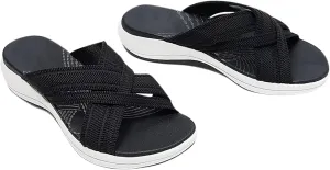 Womens Elastic Cross Straps Sandals Comfortable Wedge Open Toe Correction Slip-on Slippers Summer Casual Trendy Beach Couple Shoes Flip Flops