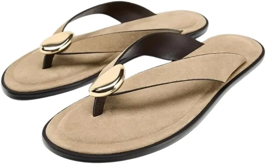 Womens Flat Sandals for Women Comfortable Flip Flops Slide Sandals Summer Beach Thong Sandals with Metal Decoration