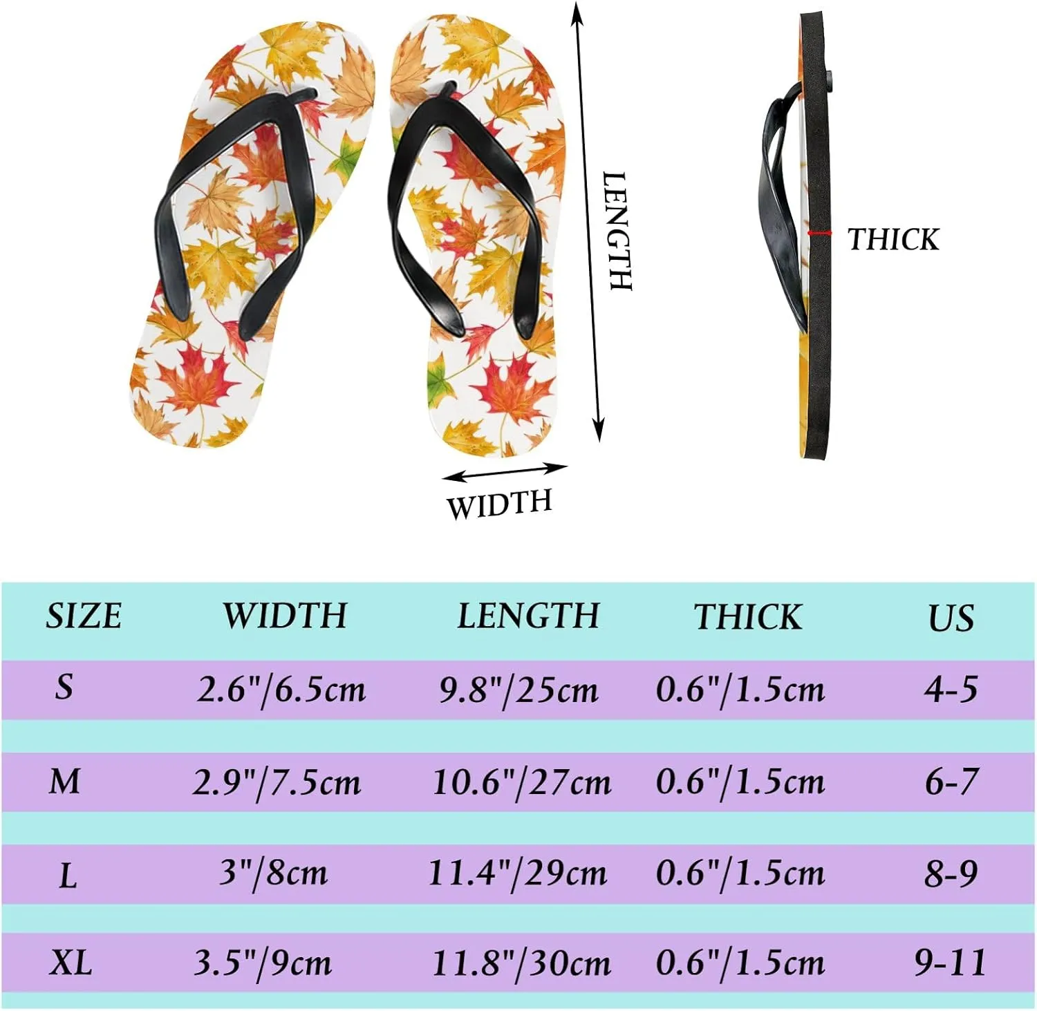Womens Flip Flops for Summer Beach - Autumn Red Yellow Maple Leaves Casual Slide Flat Sandals Thong Slippers