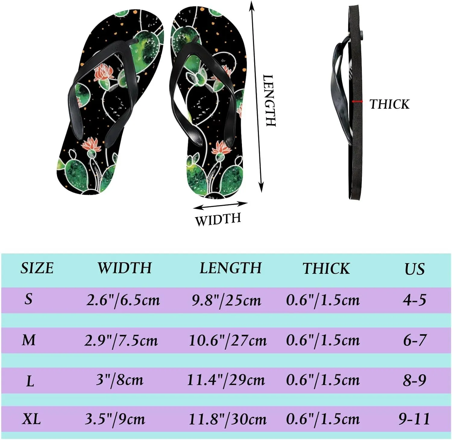 Womens Flip Flops for Summer Beach - Cactus Flowers Casual Slide Flat Sandals Thong Slippers