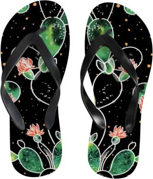 Womens Flip Flops for Summer Beach - Cactus Flowers Casual Slide Flat Sandals Thong Slippers