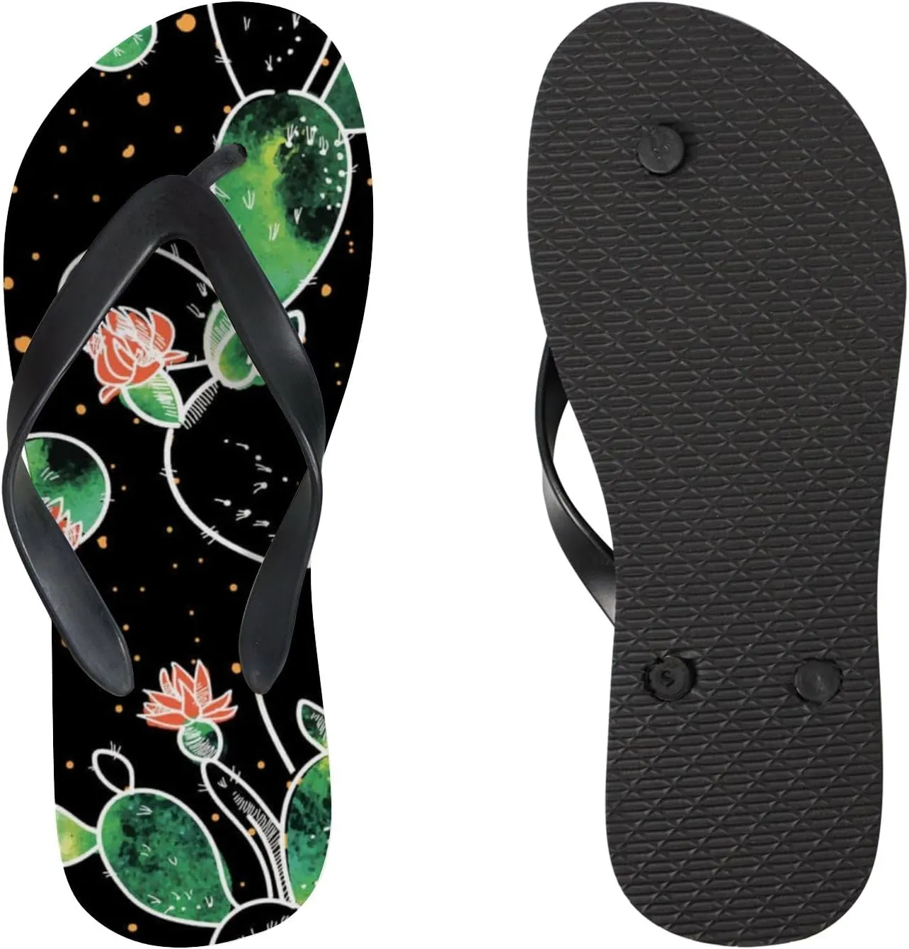 Womens Flip Flops for Summer Beach - Cactus Flowers Casual Slide Flat Sandals Thong Slippers