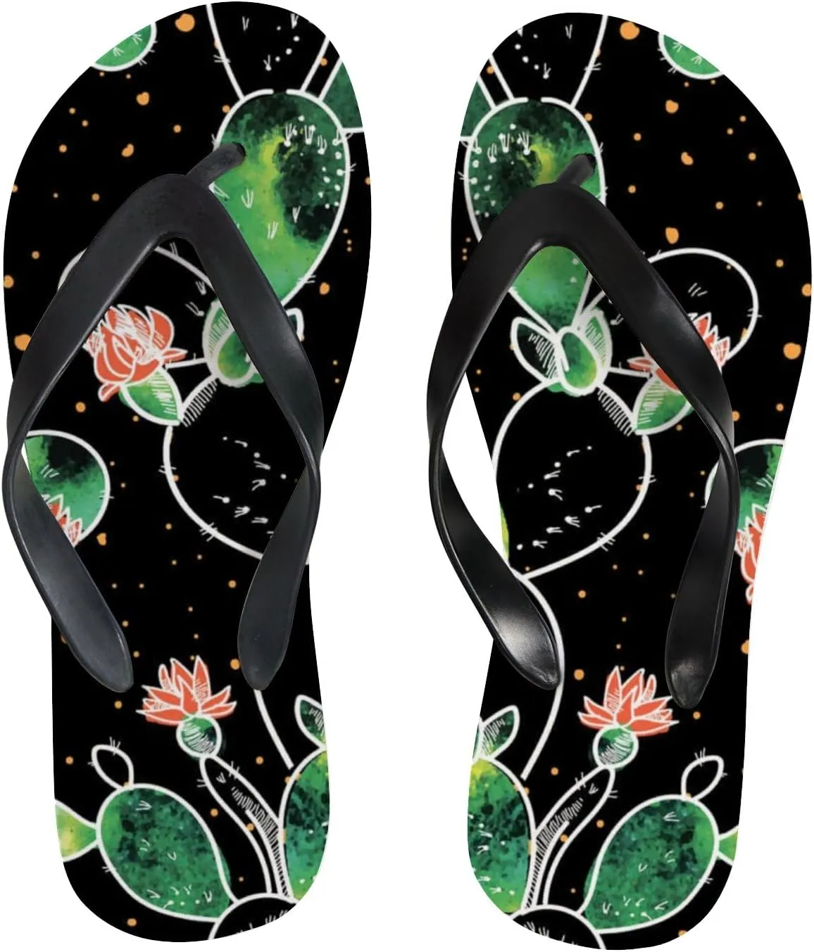 Womens Flip Flops for Summer Beach - Cactus Flowers Casual Slide Flat Sandals Thong Slippers