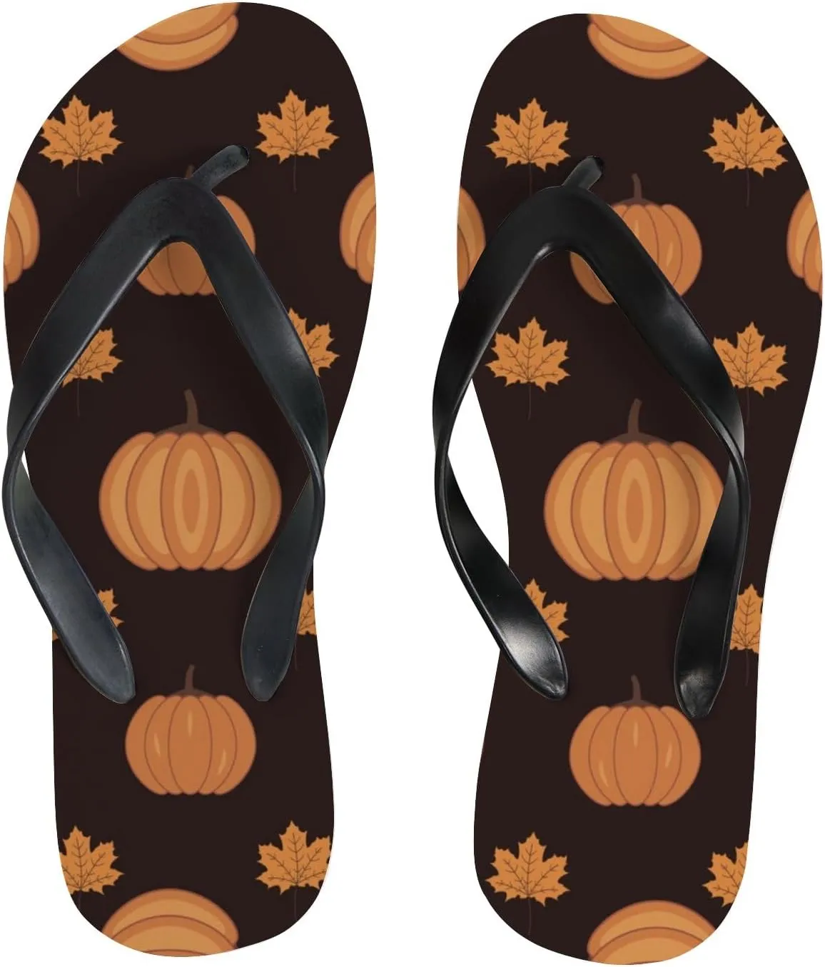 Womens Flip Flops for Summer Beach - Cartoon Pumpkin Maple Leaves Casual Slide Flat Sandals Thong Slippers
