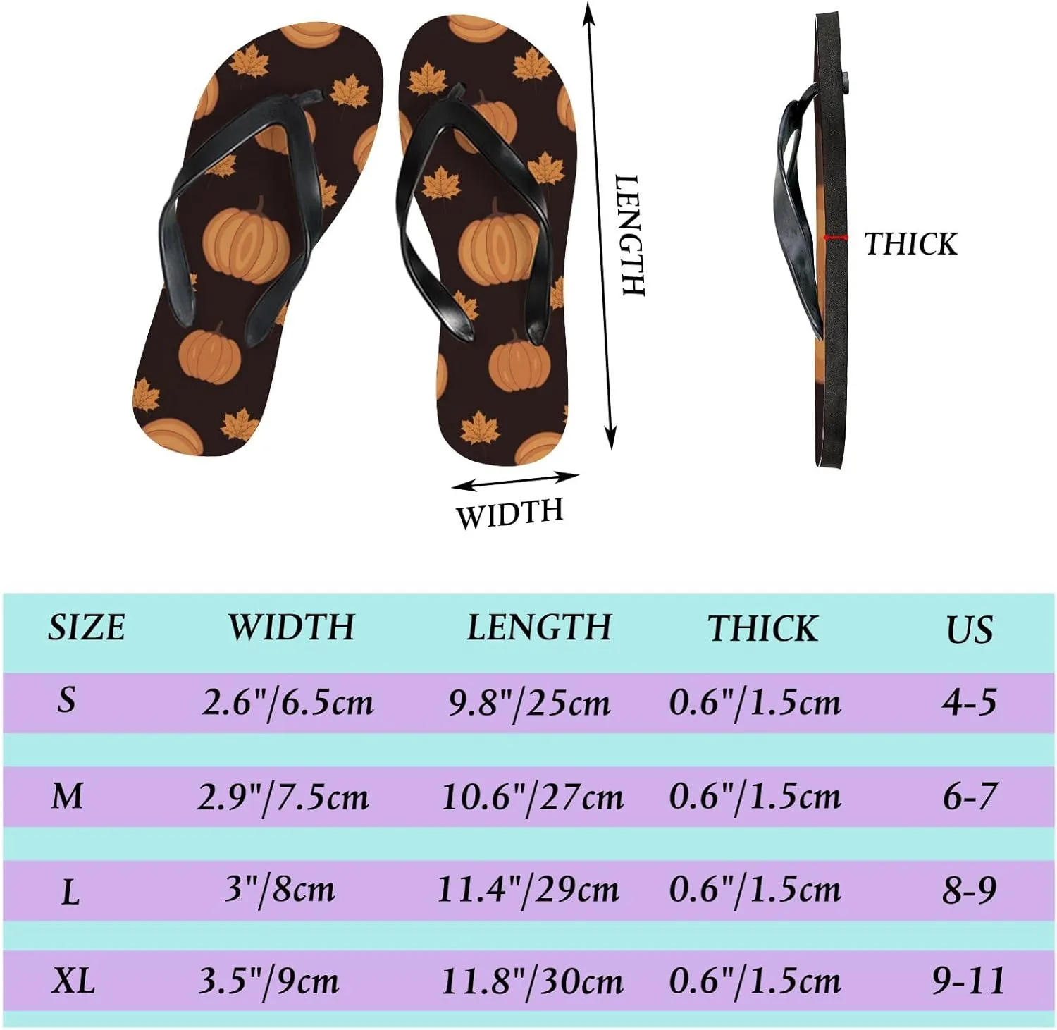 Womens Flip Flops for Summer Beach - Cartoon Pumpkin Maple Leaves Casual Slide Flat Sandals Thong Slippers