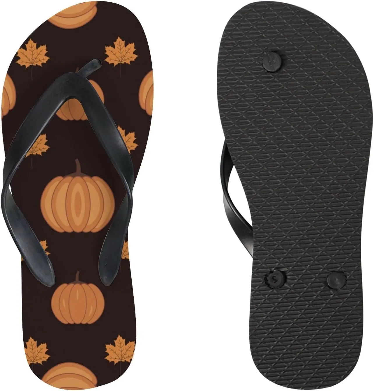 Womens Flip Flops for Summer Beach - Cartoon Pumpkin Maple Leaves Casual Slide Flat Sandals Thong Slippers