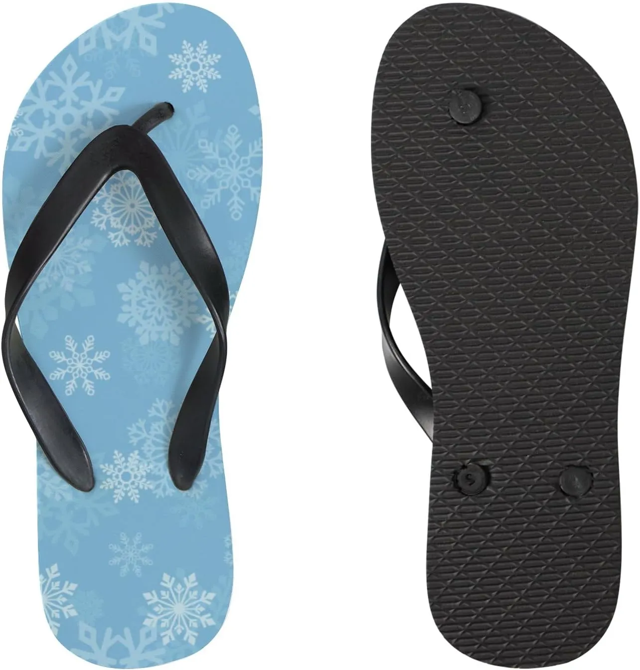 Womens Flip Flops for Summer Beach - Ombre Winter Snowflakes Casual Slide Flat Sandals Thong Slippers