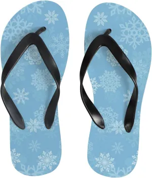 Womens Flip Flops for Summer Beach - Ombre Winter Snowflakes Casual Slide Flat Sandals Thong Slippers