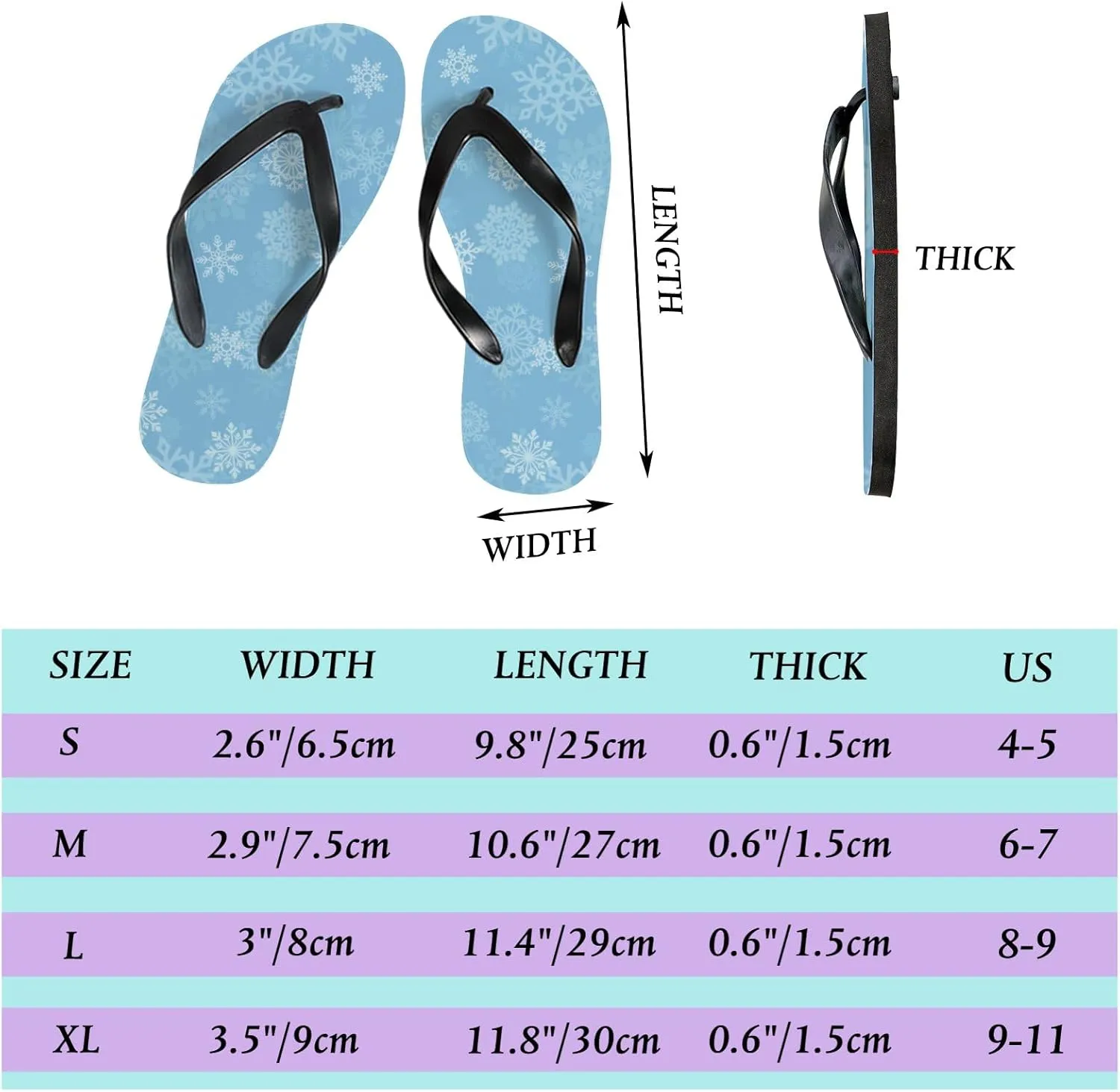 Womens Flip Flops for Summer Beach - Ombre Winter Snowflakes Casual Slide Flat Sandals Thong Slippers