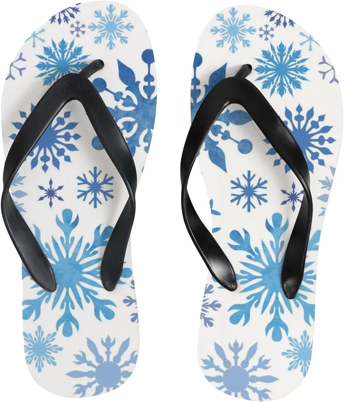 Womens Flip Flops for Summer Beach - Watercolor Frost Snowflakes Casual Slide Flat Sandals Thong Slippers