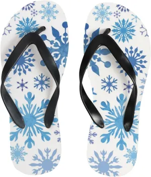 Womens Flip Flops for Summer Beach - Watercolor Frost Snowflakes Casual Slide Flat Sandals Thong Slippers