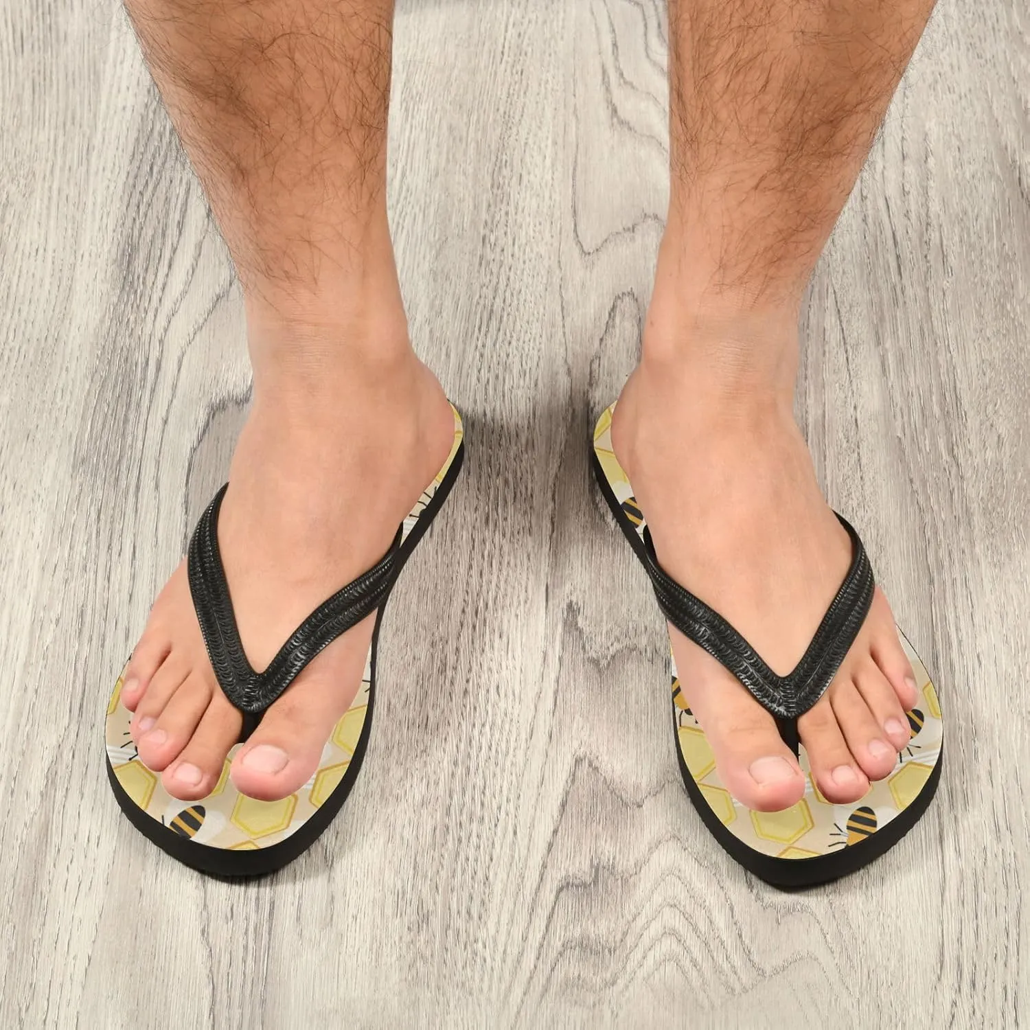 Womens Flip Flops Summer Beach Sandals Honeycombs Bee Yellow Casual Thong Slippers Comfortable Shower Slippers Non Slip Water Sandals shoes L