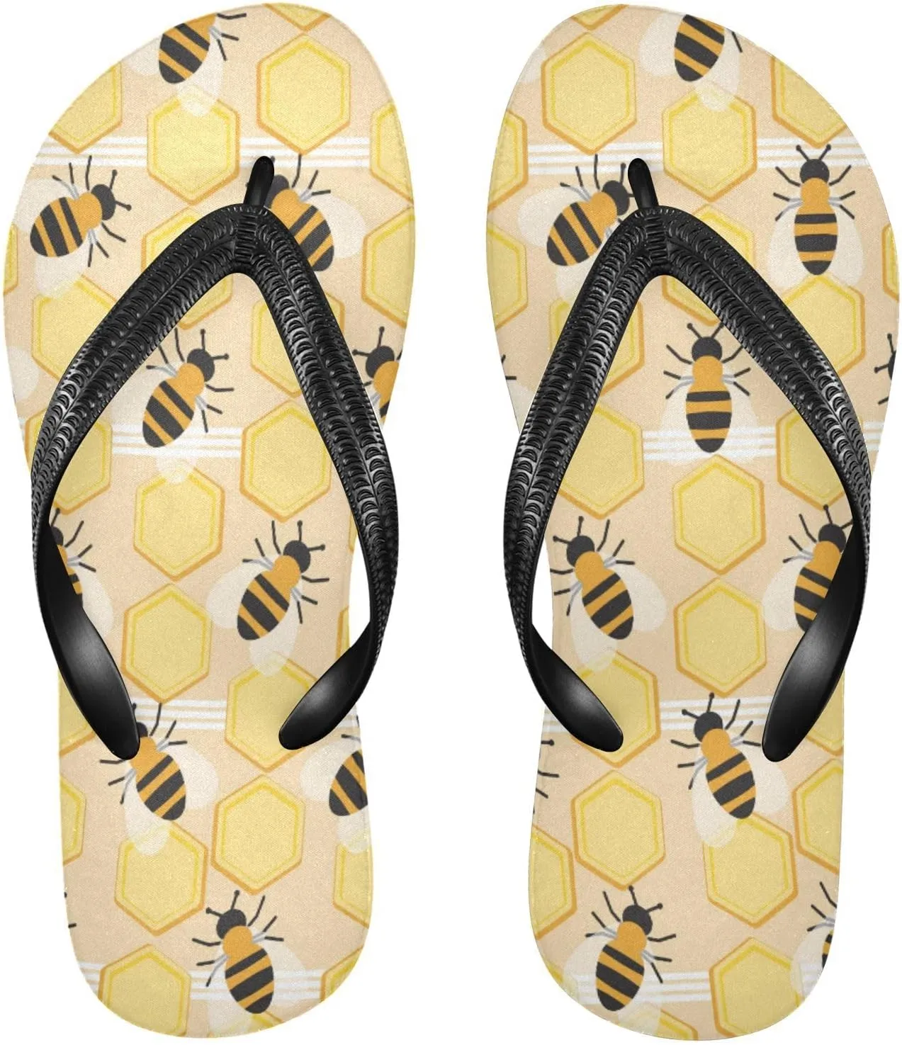 Womens Flip Flops Summer Beach Sandals Honeycombs Bee Yellow Casual Thong Slippers Comfortable Shower Slippers Non Slip Water Sandals shoes L