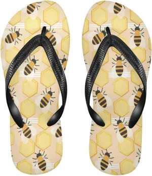 Womens Flip Flops Summer Beach Sandals Honeycombs Bee Yellow Casual Thong Slippers Comfortable Shower Slippers Non Slip Water Sandals shoes L
