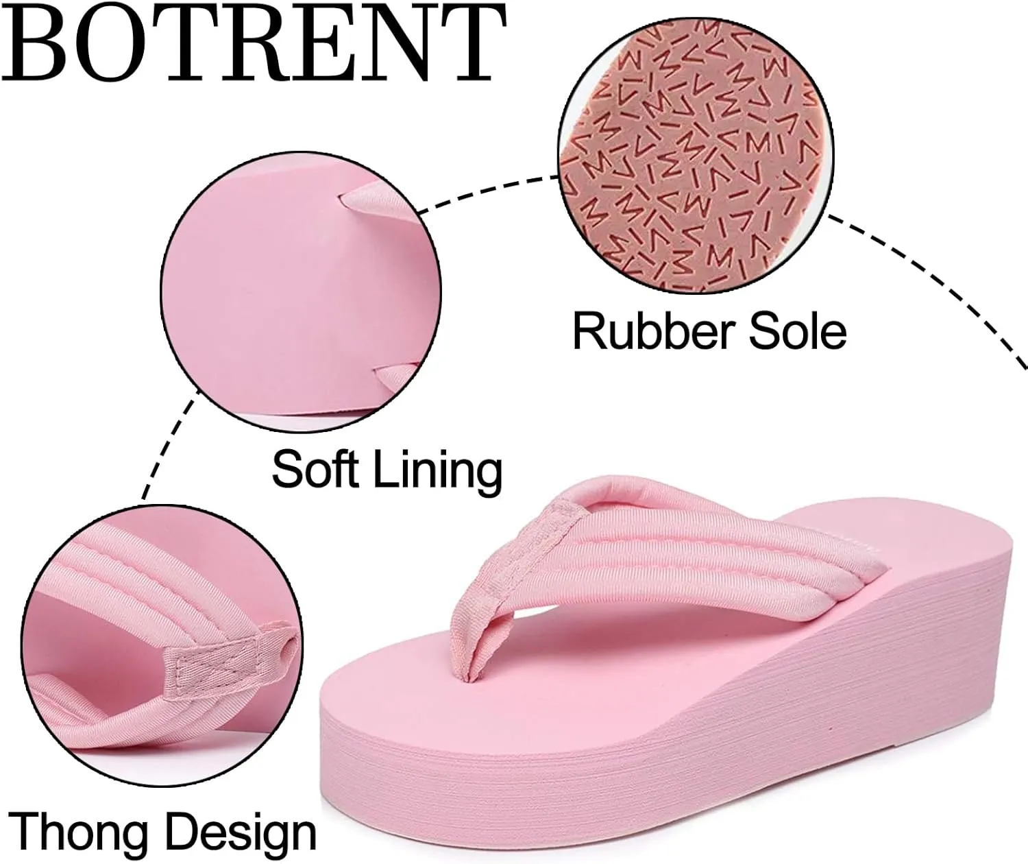 Women's Foam Platform Thong Slides Sandals Round Open Toe Lightweight Non Slip Wedge Heel Flip Flops Fashion Party Slip On Sandals