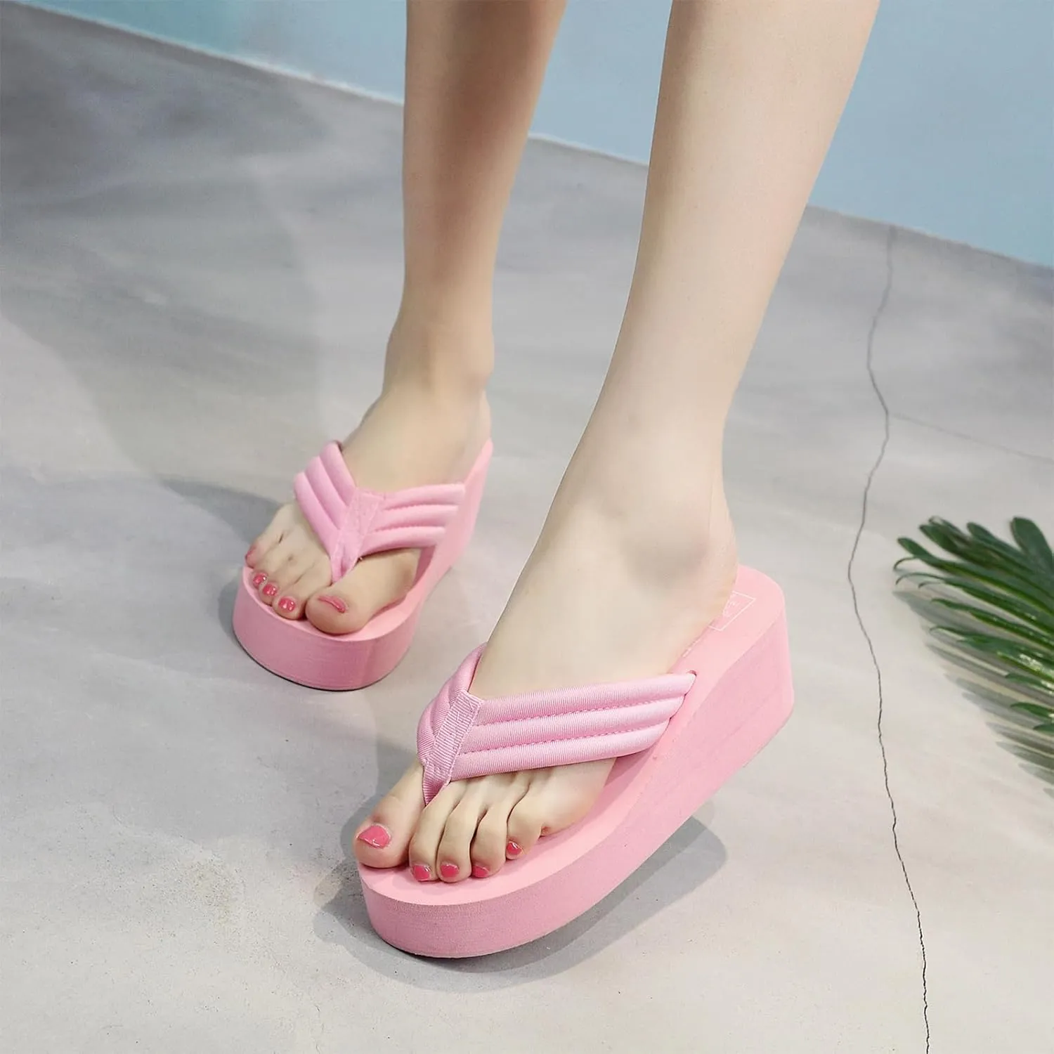 Women's Foam Platform Thong Slides Sandals Round Open Toe Lightweight Non Slip Wedge Heel Flip Flops Fashion Party Slip On Sandals
