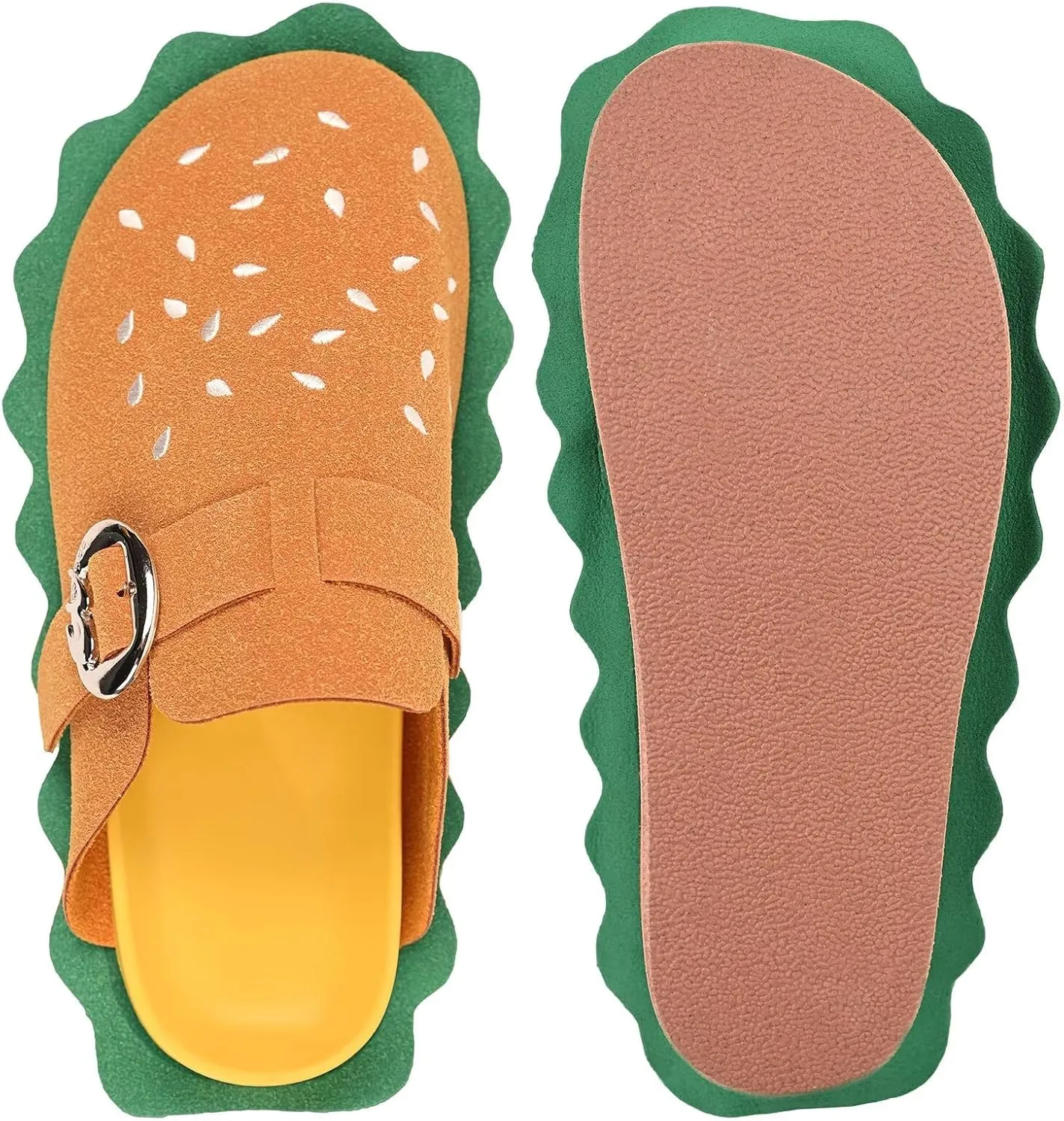 Women's Hamburger Clog Shoes with Arch Support,Unisex Slip on Suede Adjustable Buckle Mule Clogs Slippers with Soft Natural Rubber Footbed Comfort Burger Shoes Bizarre Gift for Women&Men