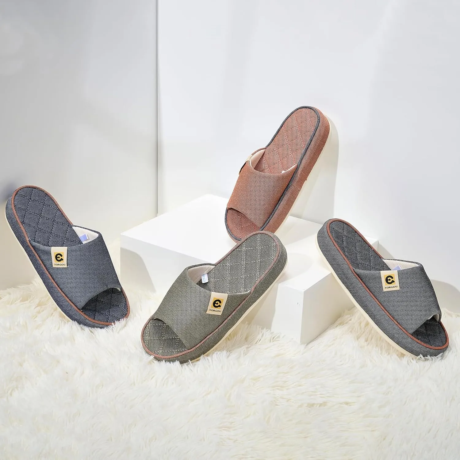 Womens House Slippers - Unisex Soft Cozy Open Toe Bedroom Slippers Anti-Slip Platform Spa Slide Slippers Indoor Shoes All Seasons