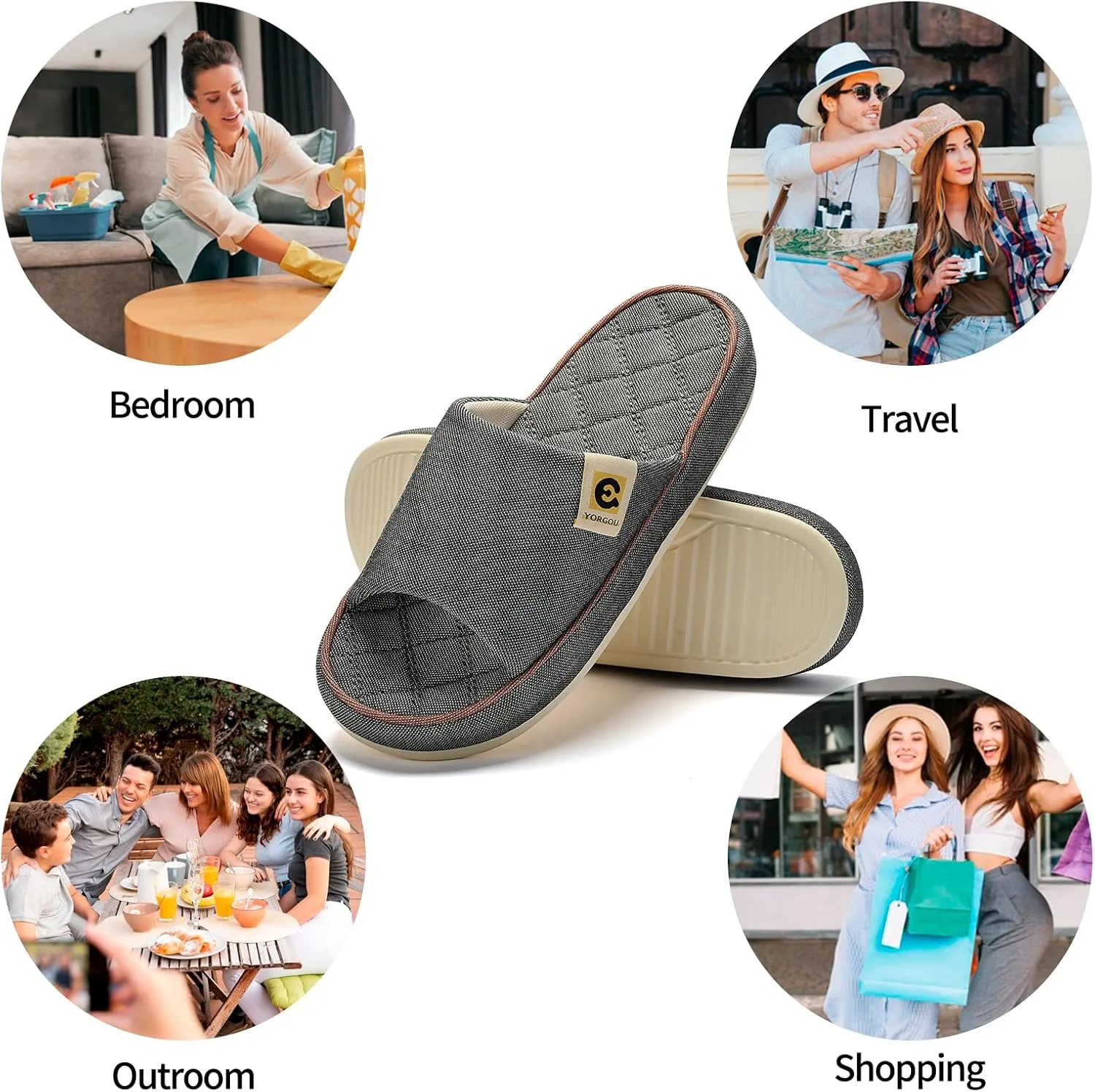 Womens House Slippers - Unisex Soft Cozy Open Toe Bedroom Slippers Anti-Slip Platform Spa Slide Slippers Indoor Shoes All Seasons