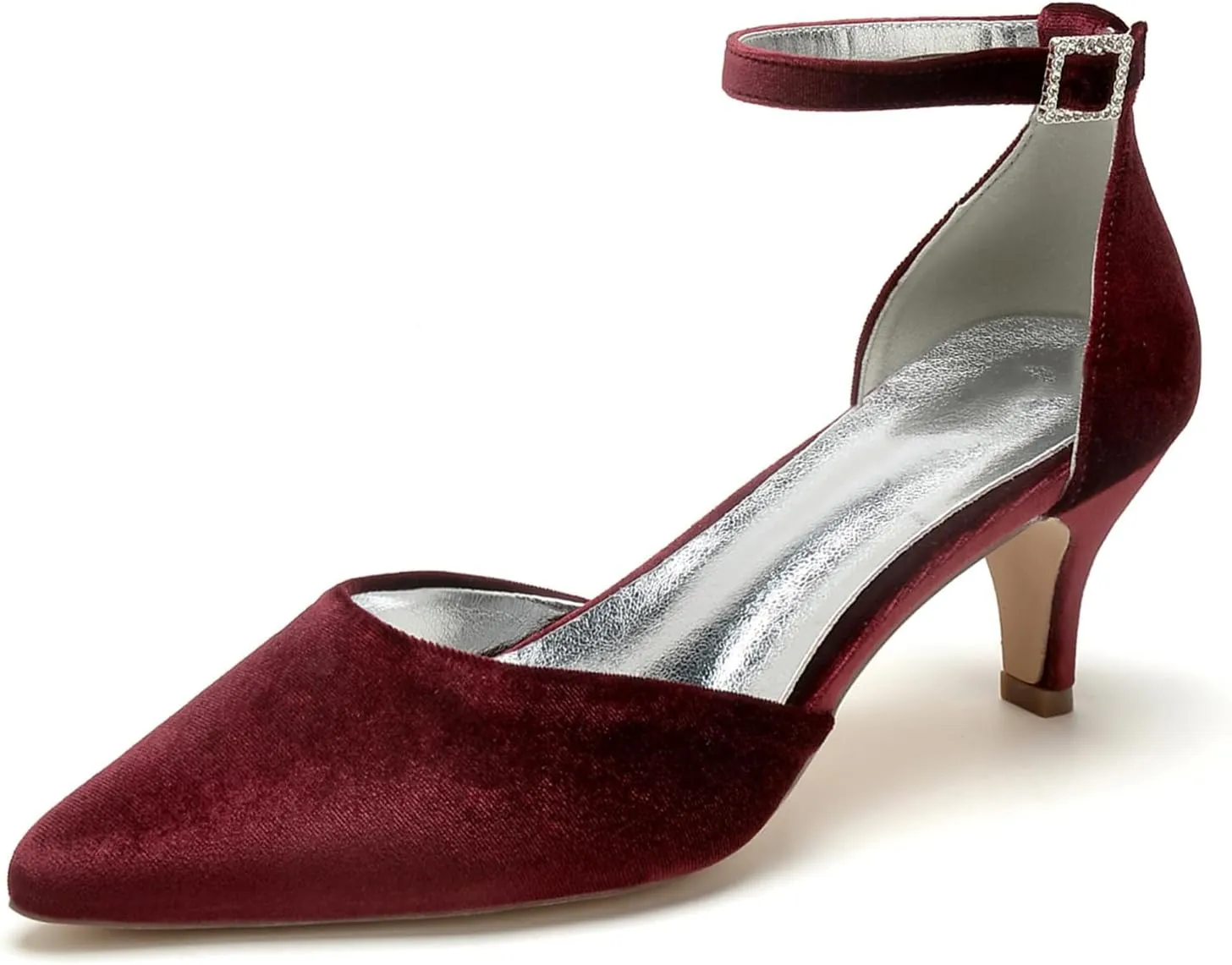 Women's Low Kitten Heel Pumps Bride Shoes Ladies Ankle Strap Wedding High Heels Court Pointed Toe Sandals Party Work Party for Prom,Wine red,8.5