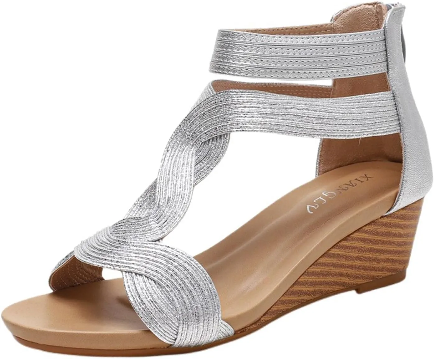 Women's Low Wedge Heels Summer Dressy Flatform Sandals, Ankle Strap Open Toe Roman Wedge Sandals Summer Comfort Zipper Walking Slingback Shoes