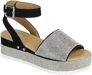 Women's Luxury Rhinestone Glitter Crystal Slide Footbed Platform Sandals (Black Nub-96, numeric_7_point_5)