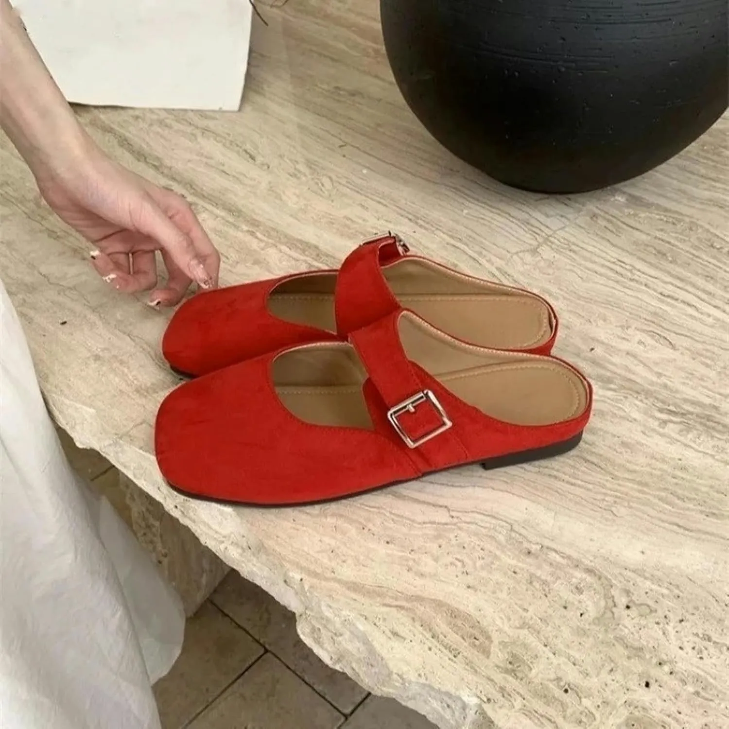 Women's Mule Sandals Women's Candy Color Closed Toe Suede Mule Slippers