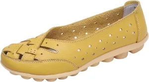 Womens Orthopedic Loafers in Breathable Leather Comfortable Hollow Soft Flats Sandals Summer Casual Slip-On Shoes