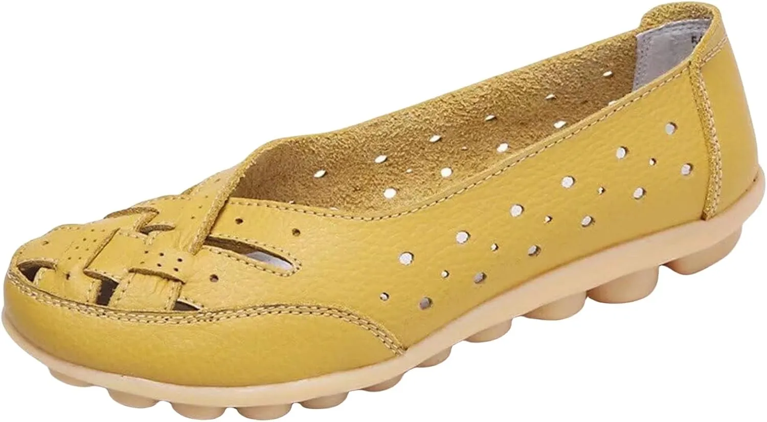 Womens Orthopedic Loafers in Breathable Leather Comfortable Hollow Soft Flats Sandals Summer Casual Slip-On Shoes