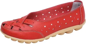 Womens Orthopedic Loafers in Breathable Leather Comfortable Hollow Soft Flats Sandals Summer Casual Slip-On Shoes