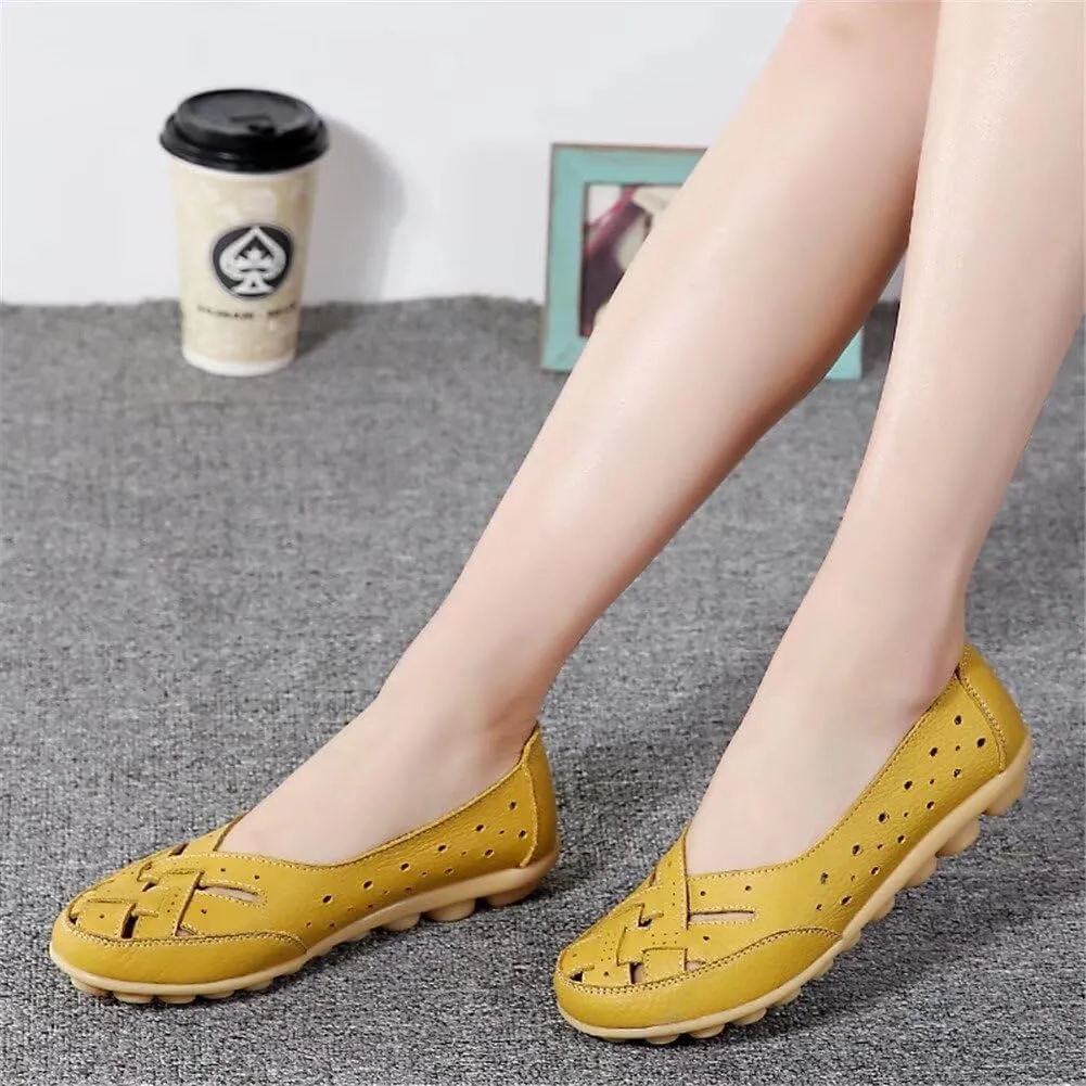 Womens Orthopedic Loafers in Breathable Leather Comfortable Hollow Soft Flats Sandals Summer Casual Slip-On Shoes