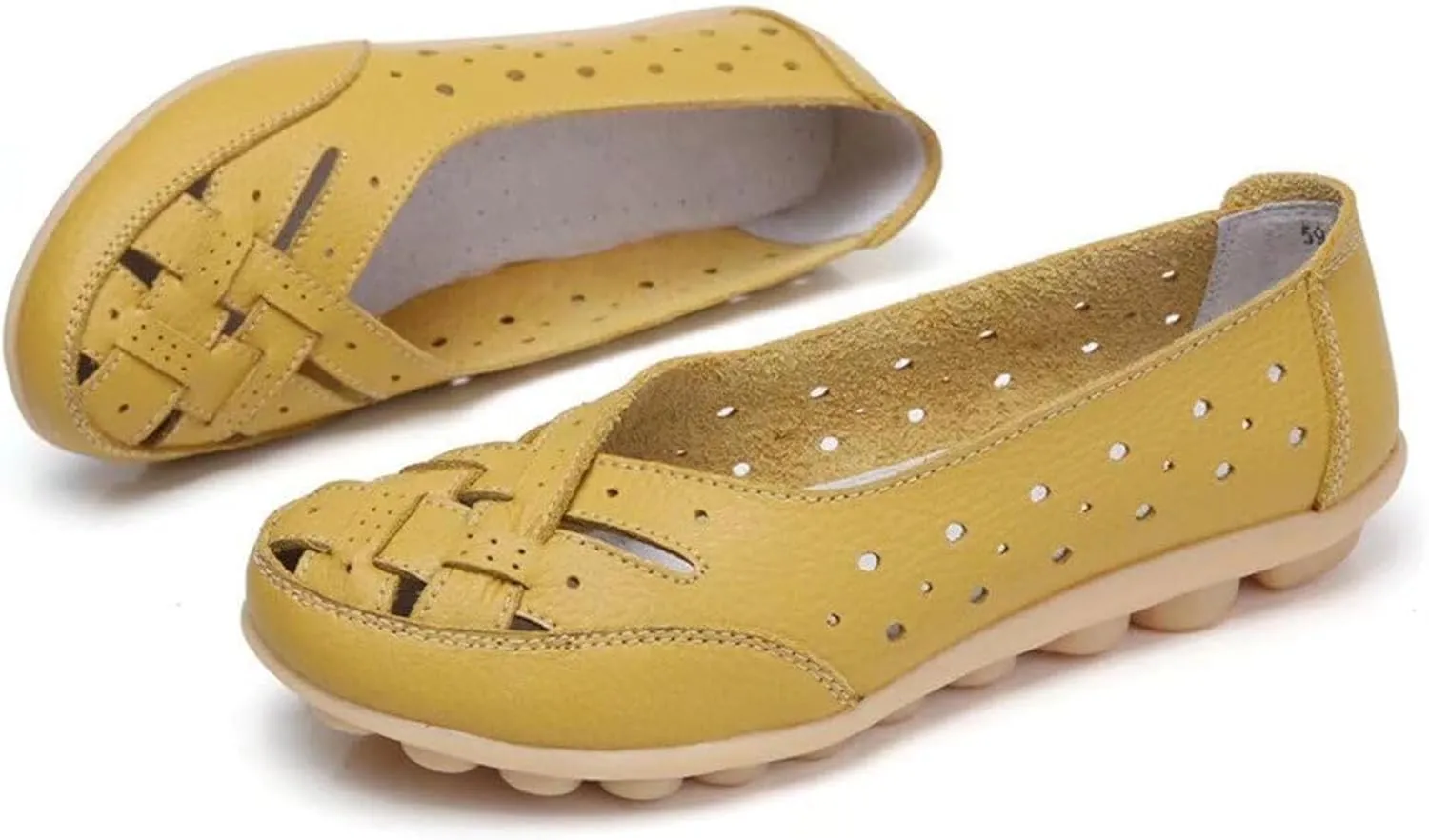 Womens Orthopedic Loafers in Breathable Leather Comfortable Hollow Soft Flats Sandals Summer Casual Slip-On Shoes
