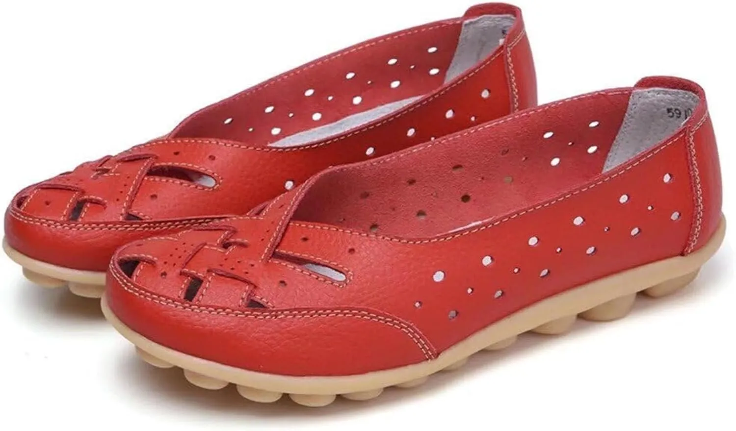 Womens Orthopedic Loafers in Breathable Leather Comfortable Hollow Soft Flats Sandals Summer Casual Slip-On Shoes