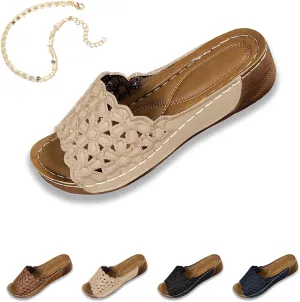 Women's Orthopedic Wedge Sandals With Floral Straps, Mesh Breathable Anti-Slip Casual Slingback Peep Toe Walking Slippers