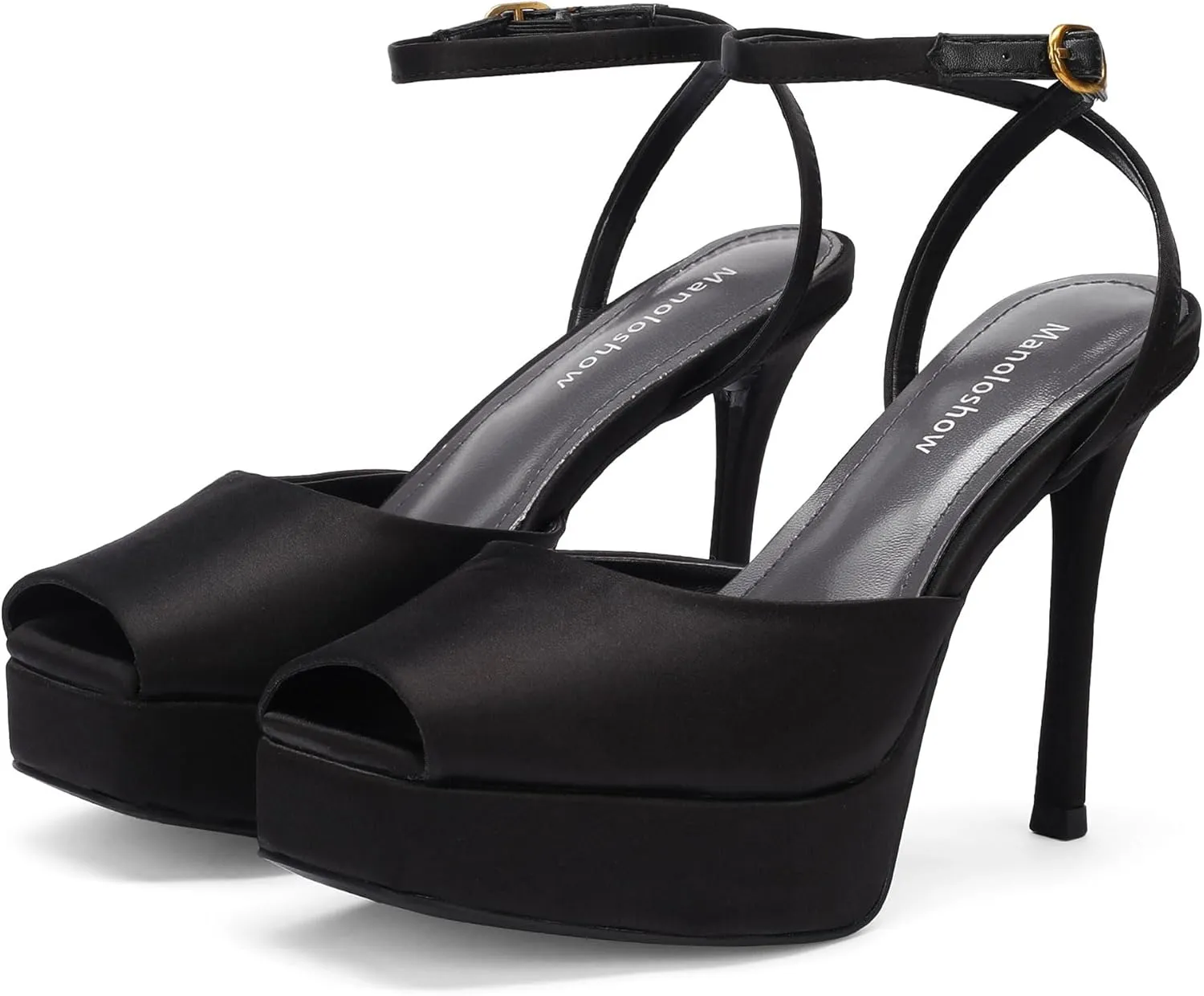 Women's Peep Toe Slingback Sandals Platform Pumps High Stiletto Heels Ankle Buckle Strap 4.7" Spike Heels Evening Comfy Party Shoes