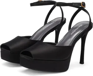 Women's Peep Toe Slingback Sandals Platform Pumps High Stiletto Heels Ankle Buckle Strap 4.7" Spike Heels Evening Comfy Party Shoes