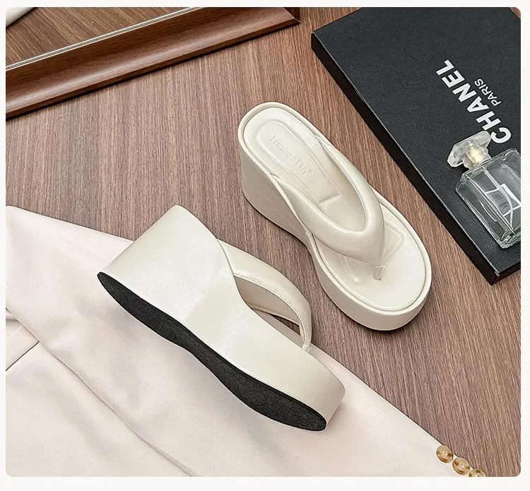 Womens Platform Flip Flops Slip on Slides Sandals, Wedge Flip Flops Chunky High Heel Sandals Summer Beach Thong Heels
