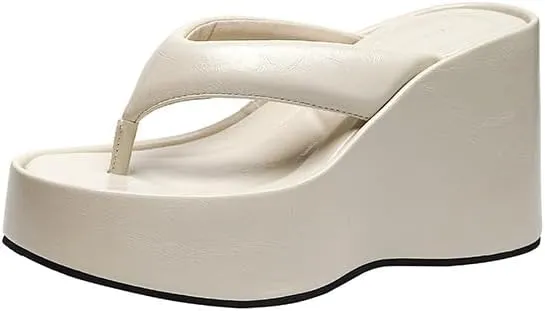 Womens Platform Flip Flops Slip on Slides Sandals, Wedge Flip Flops Chunky High Heel Sandals Summer Beach Thong Heels