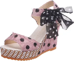 Women's Platform Sandals Wedge Open Toe Ankle Strap Lace Wedding Bridesmaid Shoes Low Heel Close Toe Dressy Wide Width