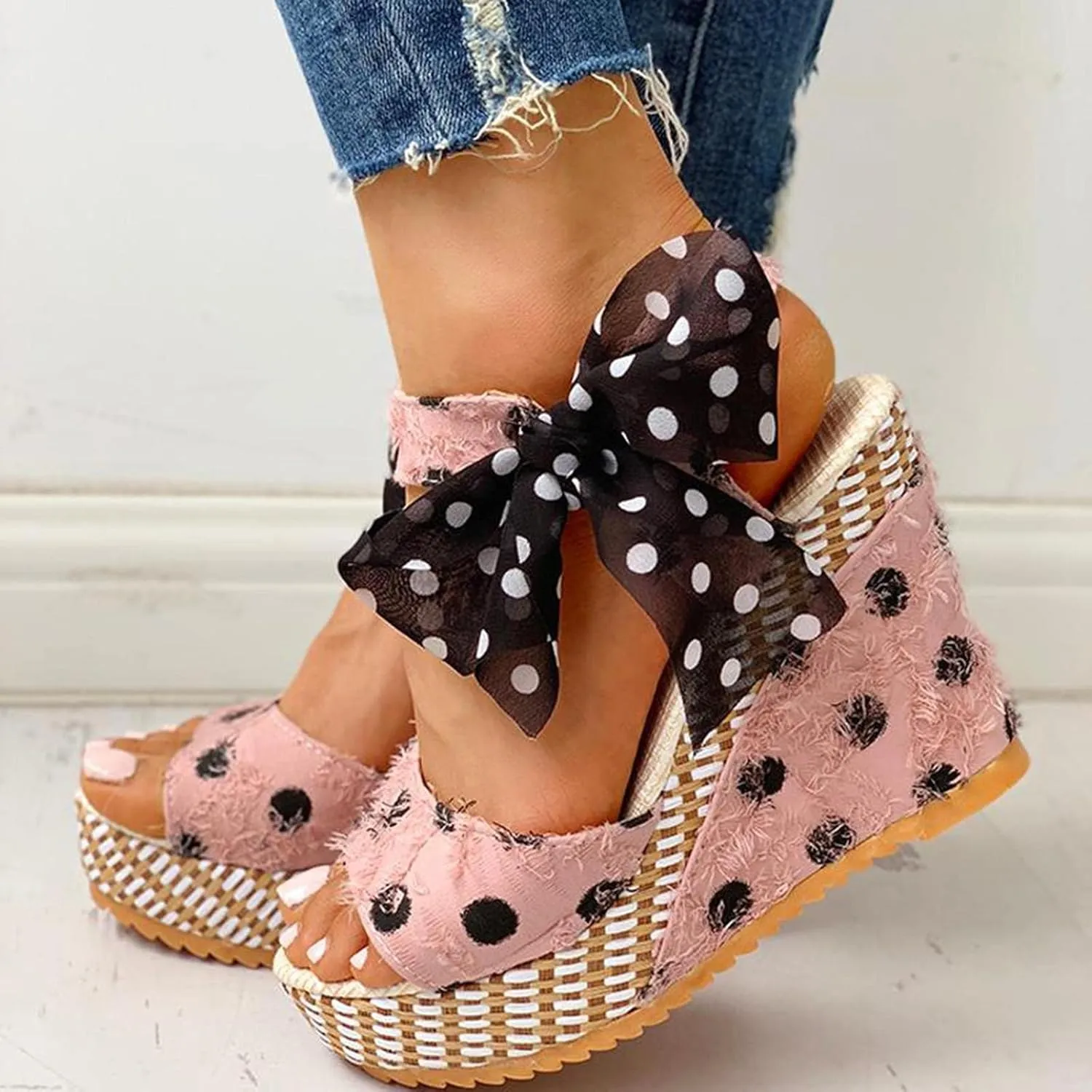 Women's Platform Sandals Wedge Open Toe Ankle Strap Lace Wedding Bridesmaid Shoes Low Heel Close Toe Dressy Wide Width