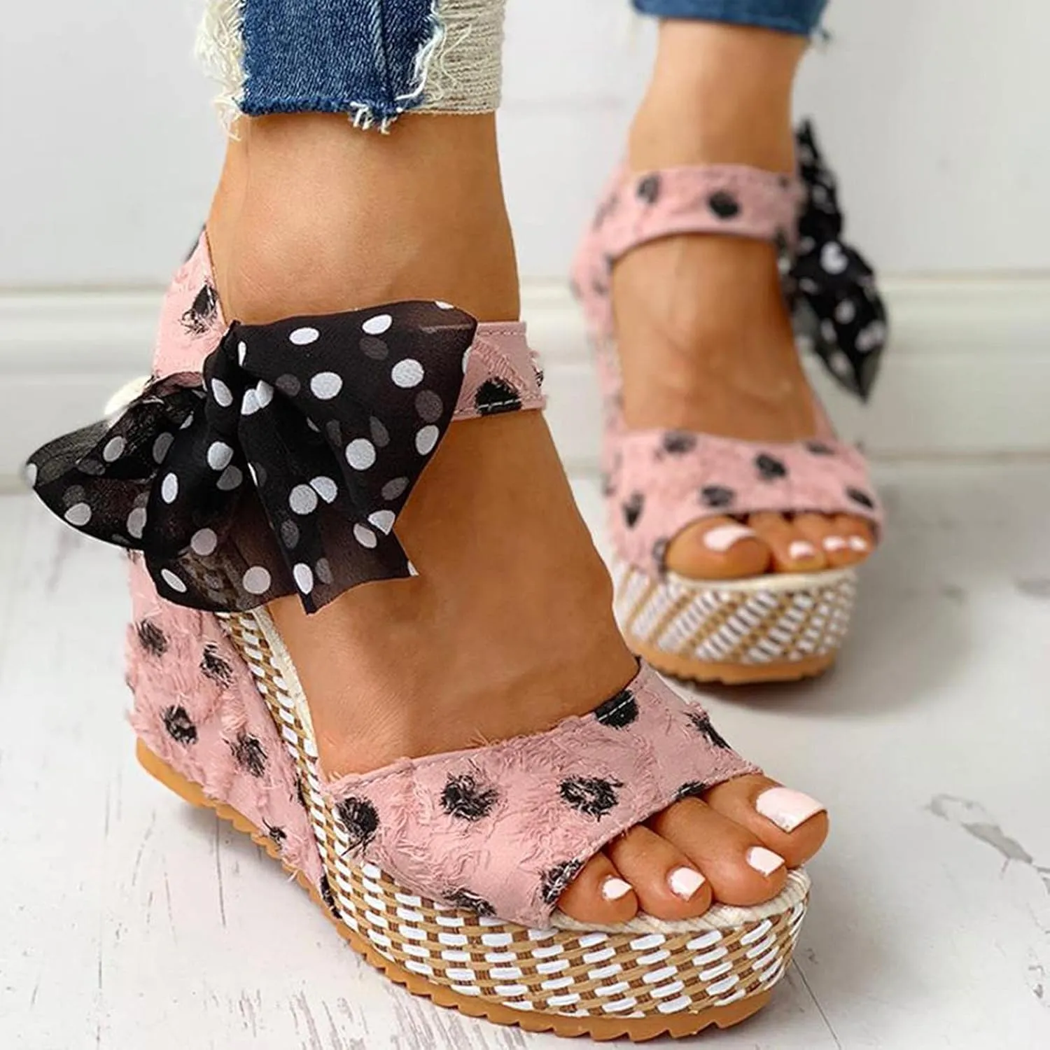Women's Platform Sandals Wedge Open Toe Ankle Strap Lace Wedding Bridesmaid Shoes Low Heel Close Toe Dressy Wide Width