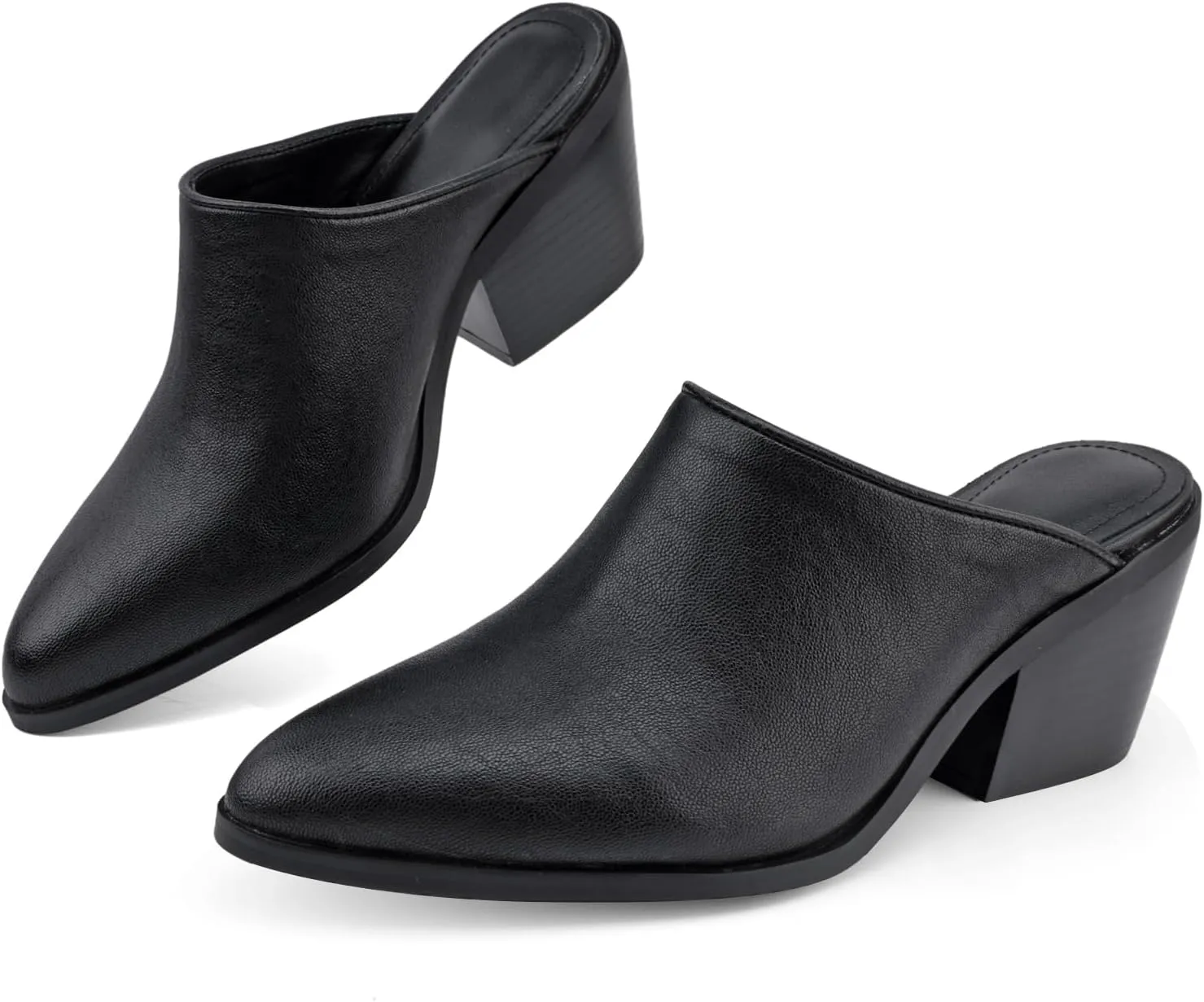 Women's Pumps Closed Pointed Toe Block Heel Mule Woven Leather Chunky Stacked Heeled Slip On Slippers Casual Comfortable Shoes