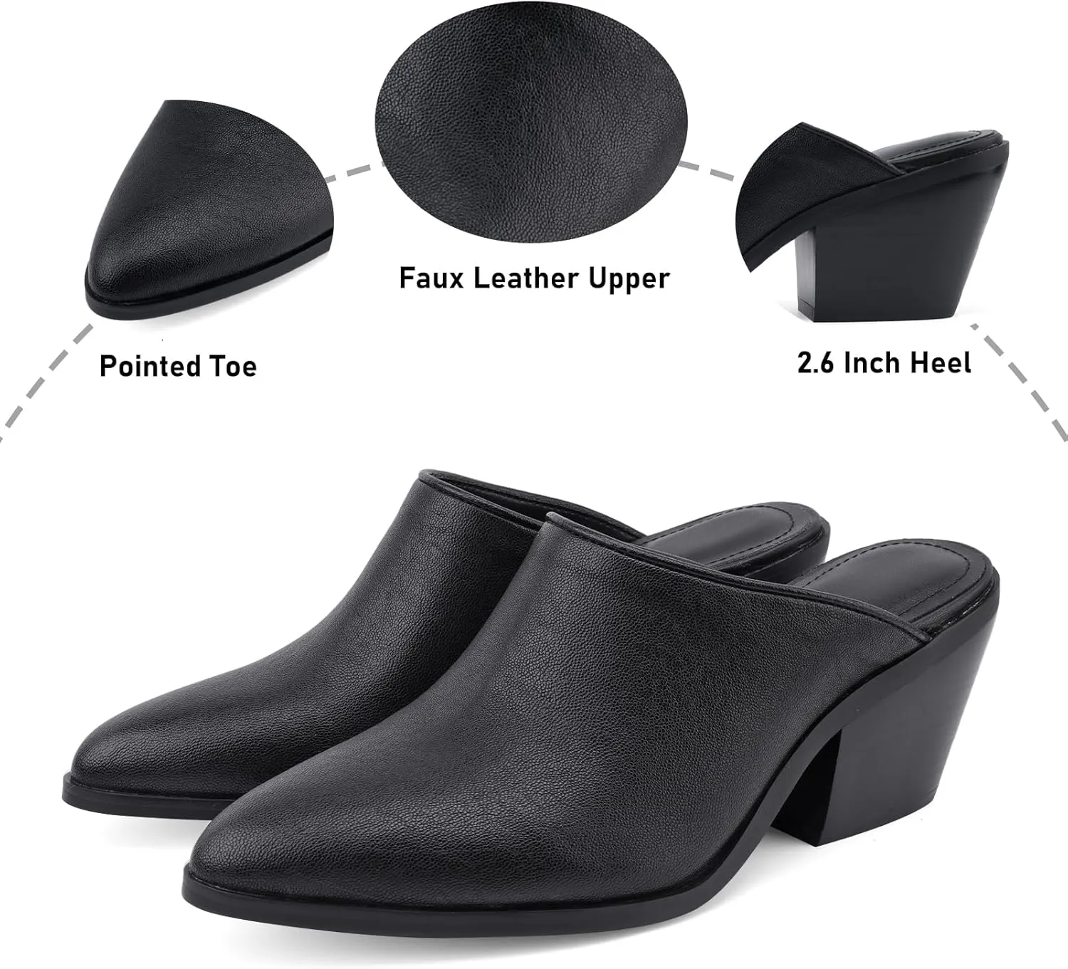 Women's Pumps Closed Pointed Toe Block Heel Mule Woven Leather Chunky Stacked Heeled Slip On Slippers Casual Comfortable Shoes