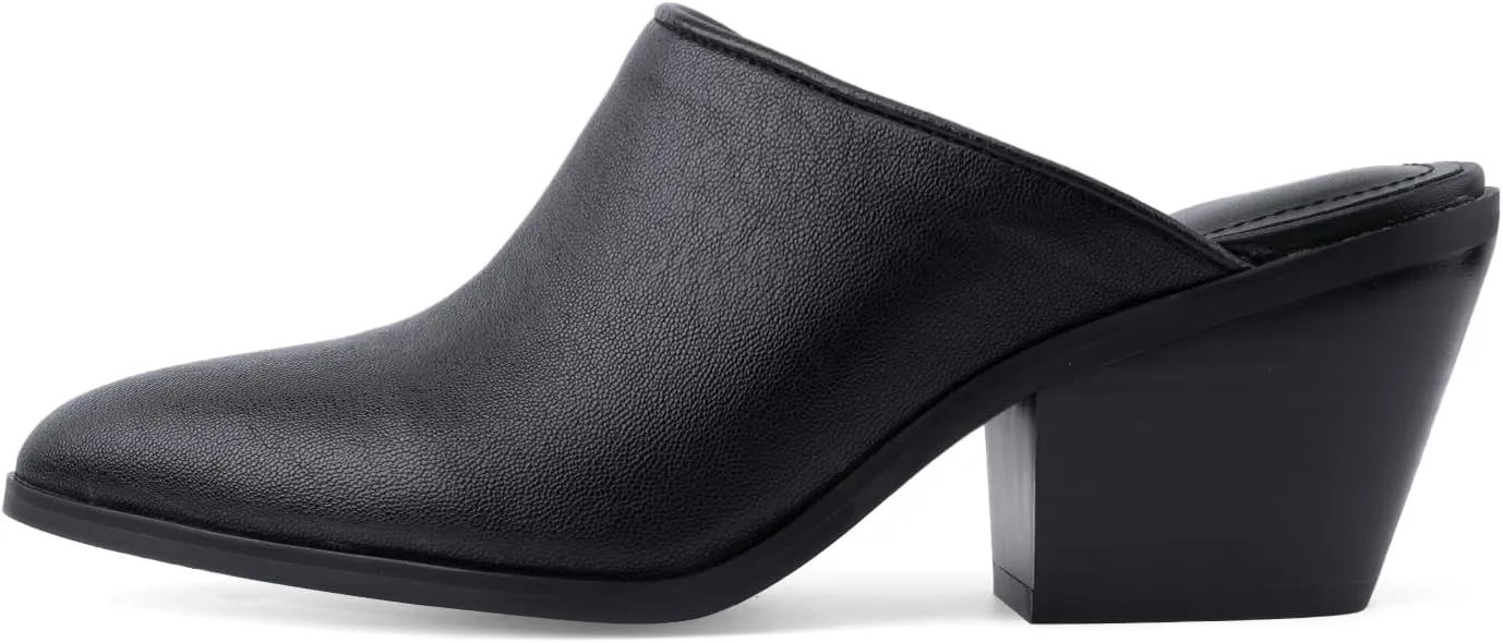 Women's Pumps Closed Pointed Toe Block Heel Mule Woven Leather Chunky Stacked Heeled Slip On Slippers Casual Comfortable Shoes