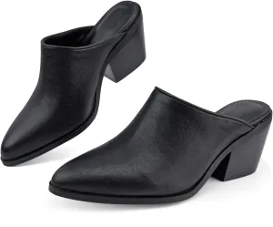 Women's Pumps Closed Pointed Toe Block Heel Mule Woven Leather Chunky Stacked Heeled Slip On Slippers Casual Comfortable Shoes