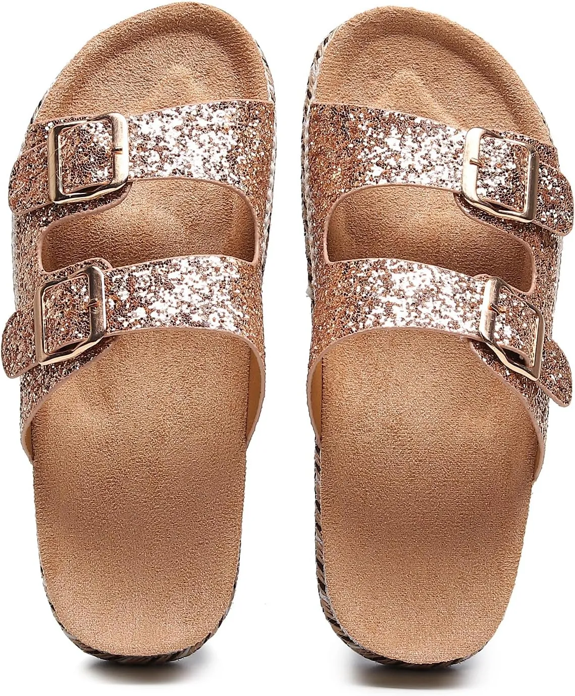 Womens Sandals Cork Footbed Slide Comfortable Summer Beach Shoes Platform Suede Leather with Arch Support Slippers Adjustable Buckle Rubber Sole
