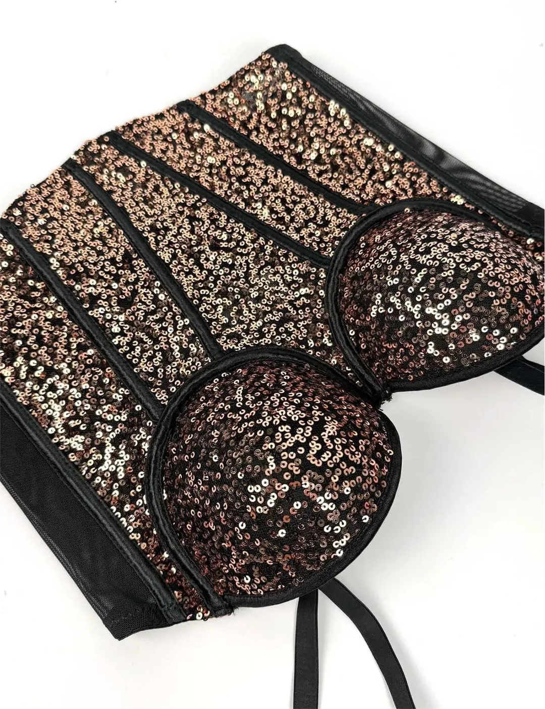 Women's Sequin Corset Crop Top See-Through Mesh Nightclub Rave Outfit Party Top Glitter Bra Plus Size