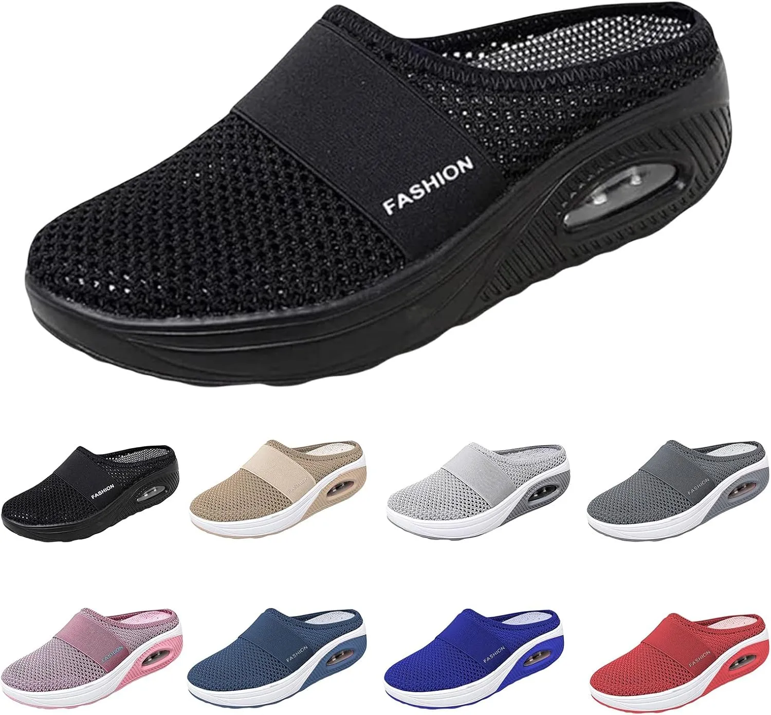 Womens Slip On Clogs and Mules Diabetic Air-Cushion Slip-On Walking Shoes Breathable Slippers Closed Toe Slides Orthopedic Diabetic Shoes with Arch-Support